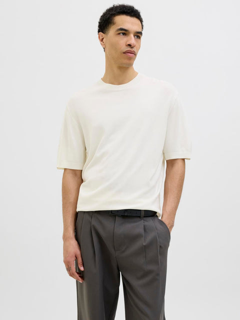 Jack & Jones Men's Off White Plain Knitted T-Shirt | Jack & Jones In Lebanon