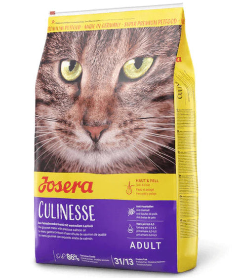Bag of Josera Culinesse cat food with a cat's face on the packaging.