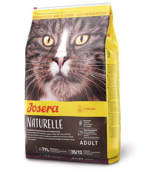 Bag of Josera Naturelle cat food with a cat's face on the packaging.