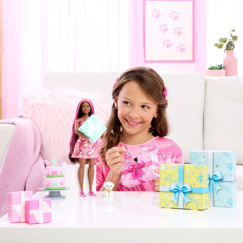 Barbie Party Unboxed Pet Birthday Series Doll & Accessories Shimmerin’ Hearts Set With 10 Surprises|Barbie In Lebanon