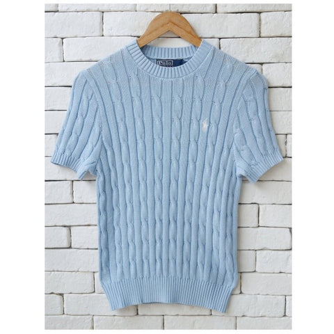 Polo Ralph Lauren Women's Blue Cotton Cable Short Sleeve Sweater |Polo Ralph Lauren In Lebanon