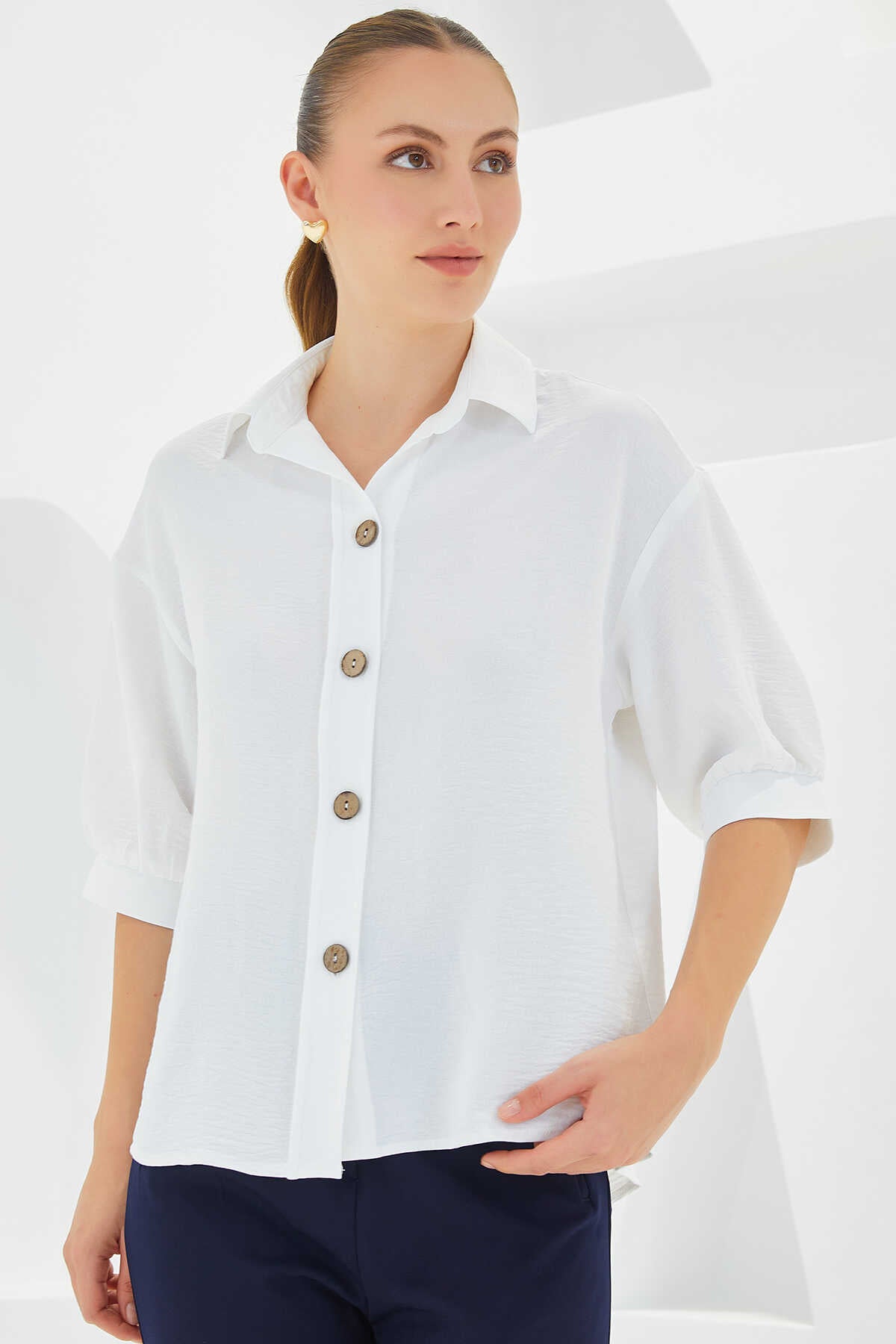 Big Dart Women's White 3/4 Sleeve Shirt | Big Dart In Lebanon