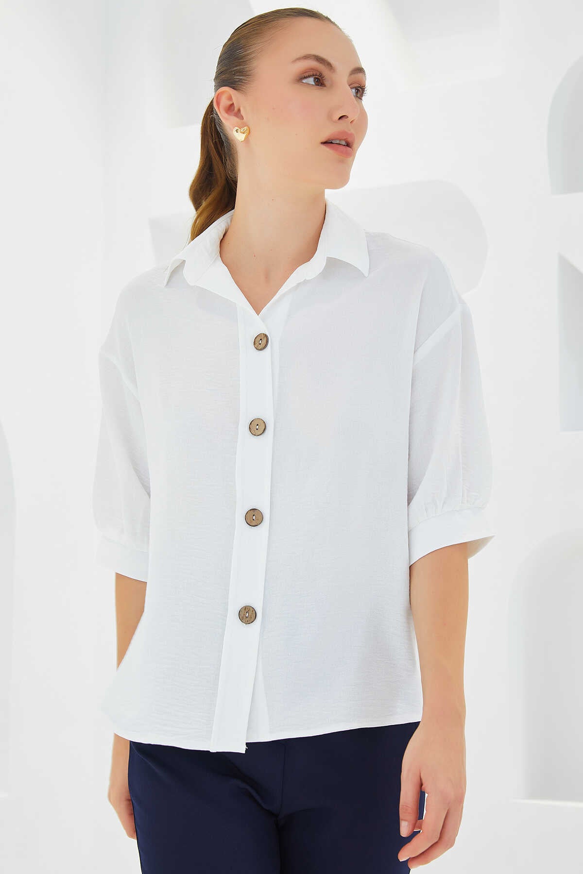 Big Dart Women's White 3/4 Sleeve Shirt | Big Dart In Lebanon