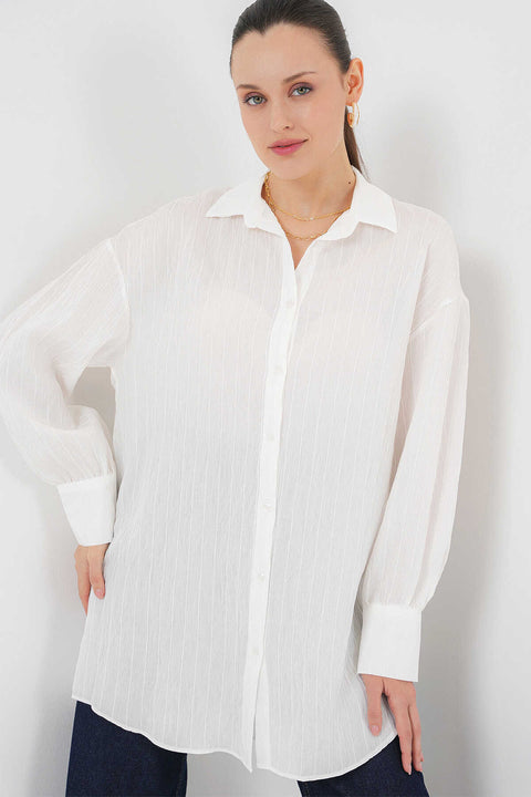 Big Dart Women's White Striped Long Sleeve Shirt | Big Dart In Lebanon