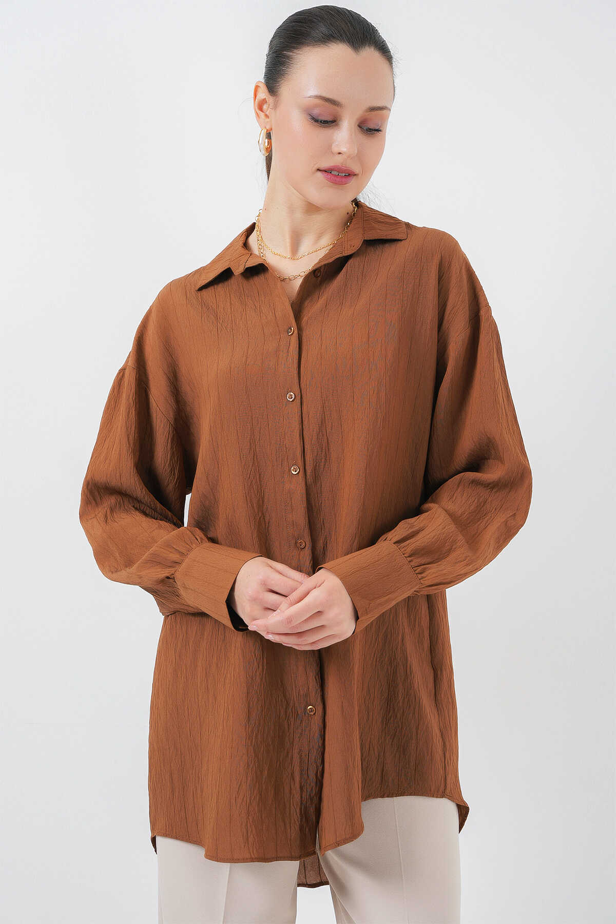 Big Dart Women's Brown Striped Long Shirt |Big Dart In Lebanon