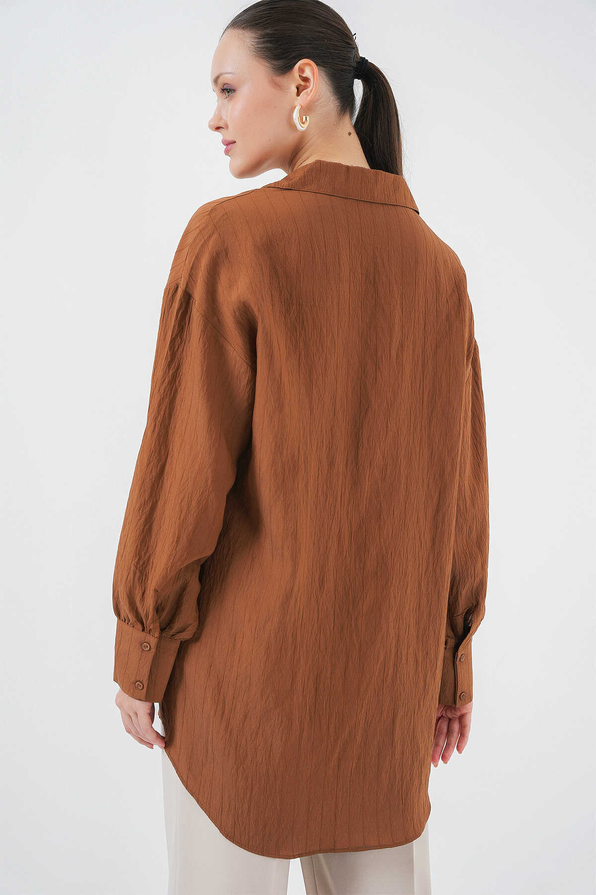 Big Dart Women's Brown Striped Long Shirt |Big Dart In Lebanon