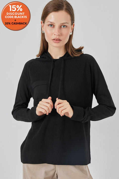 Big Dart Women's Black Knitted Hooded Blouse | Big Dart In Lebanon