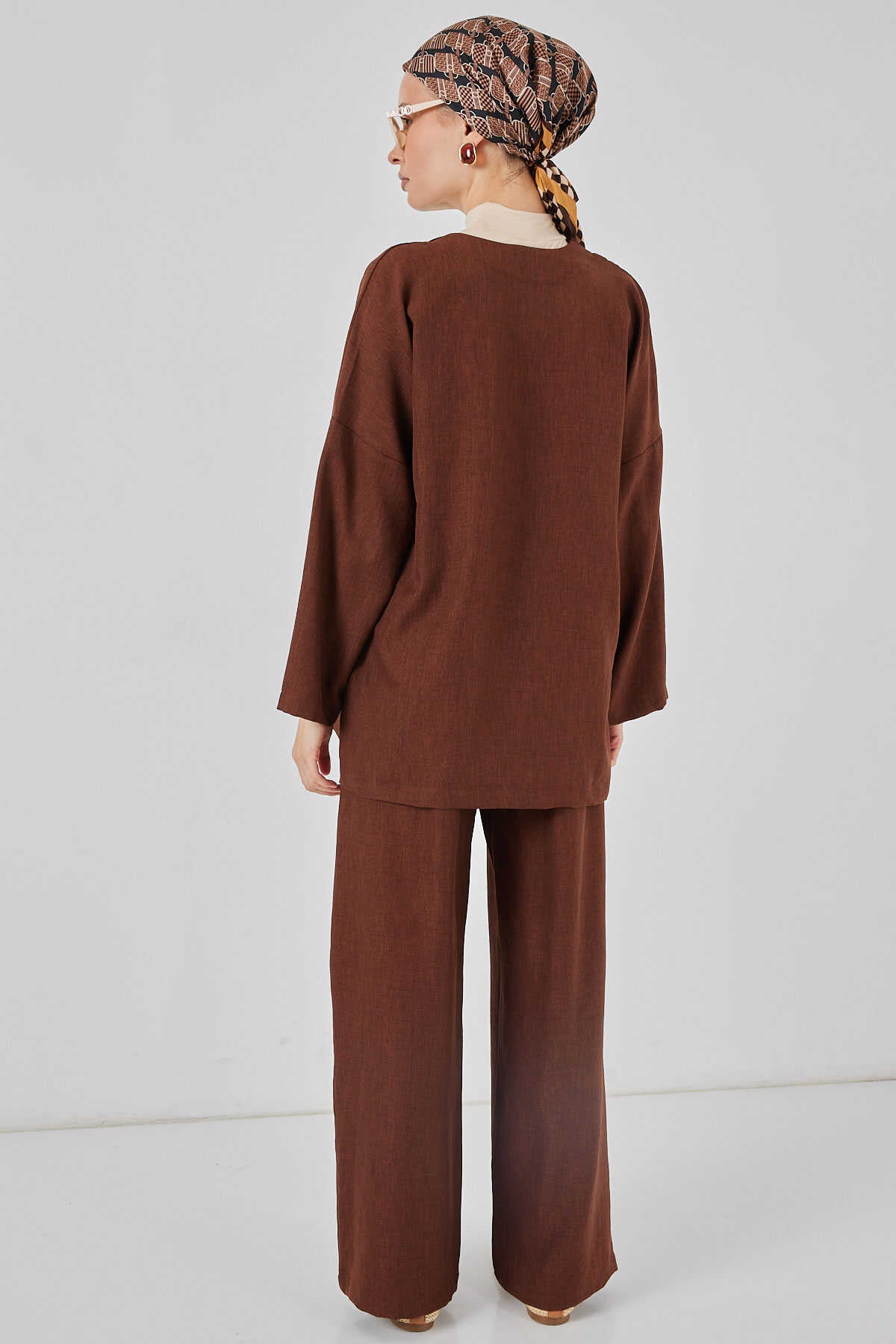 Big Dart Women's Brown Linen Kimono Two-Piece Set | Big Dart In Lebanon