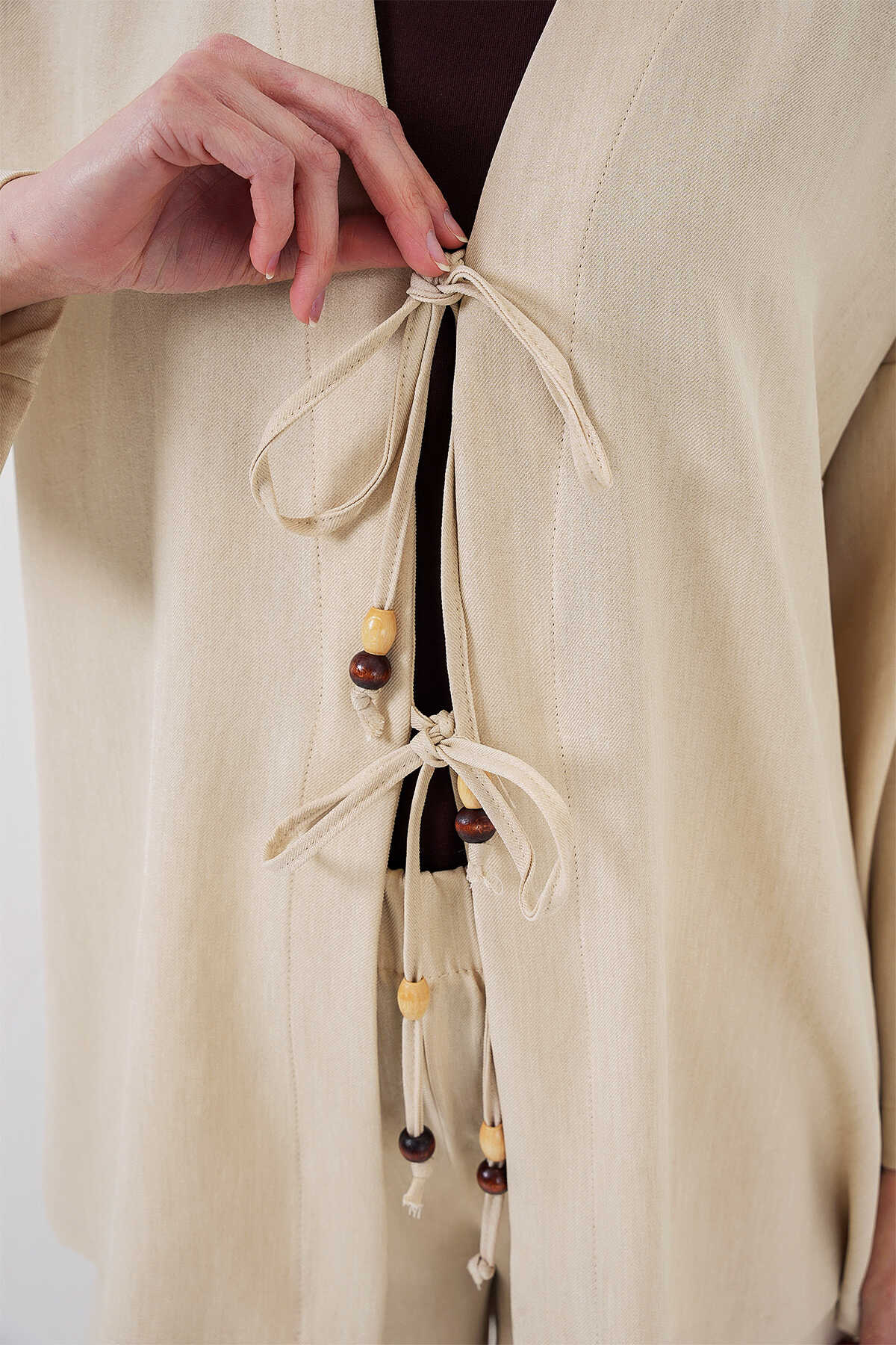 Big Dart Women's Beige Linen Kimono Two-Piece Set | Big Dart In Lebanon