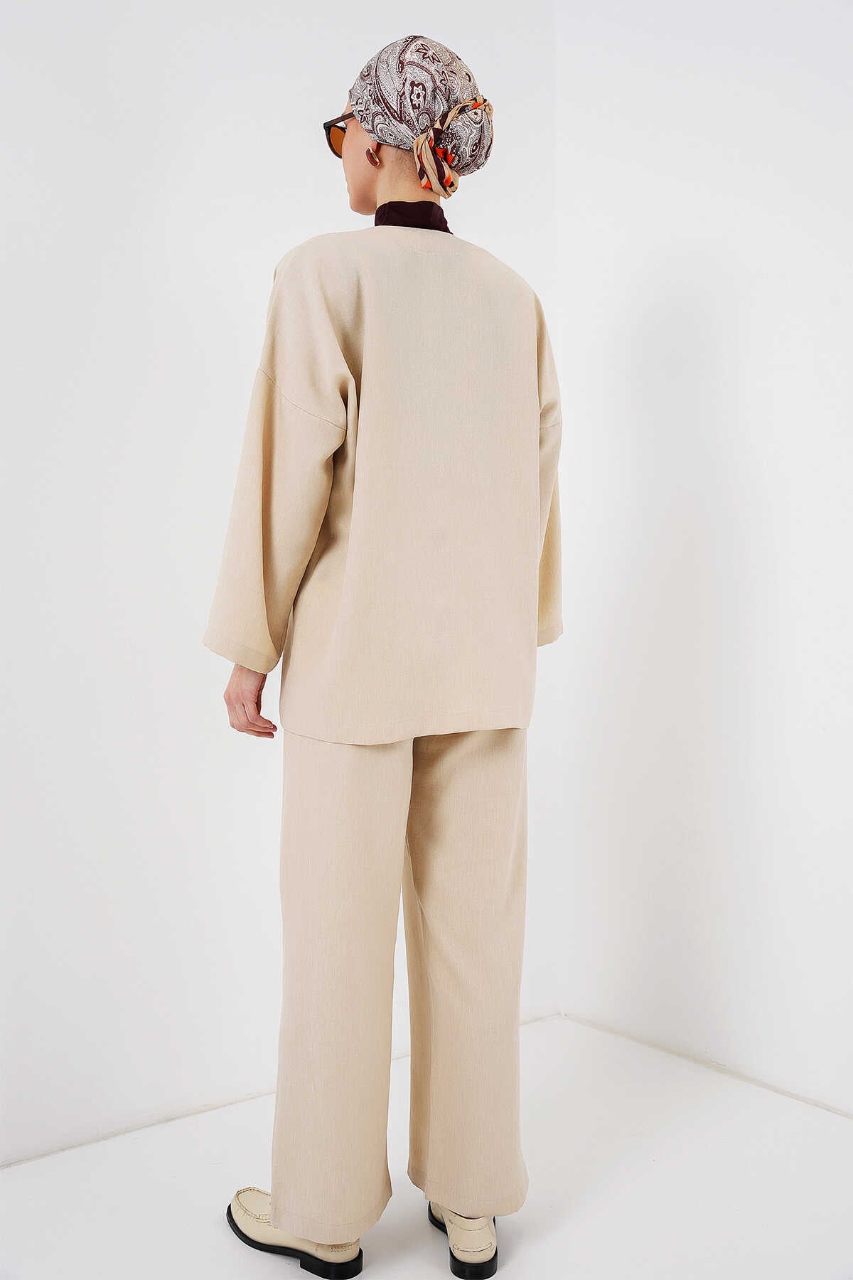 Big Dart Women's Beige Linen Kimono Two-Piece Set | Big Dart In Lebanon