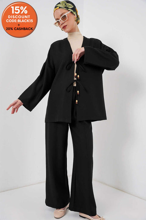 Big Dart Women's Black Linen Kimono Set Of Two-Piece | Big Dart In Lebanon