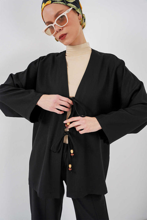 Big Dart Women's Black Linen Kimono Set Of Two-Piece | Big Dart In Lebanon