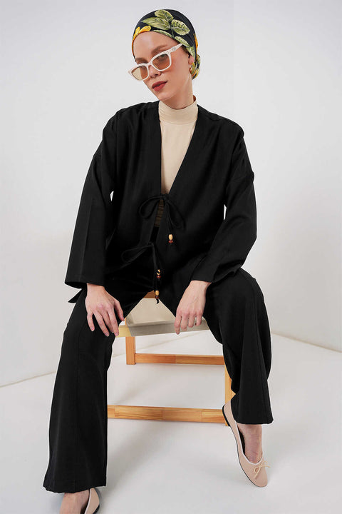 Big Dart Women's Black Linen Kimono Set Of Two-Piece | Big Dart In Lebanon