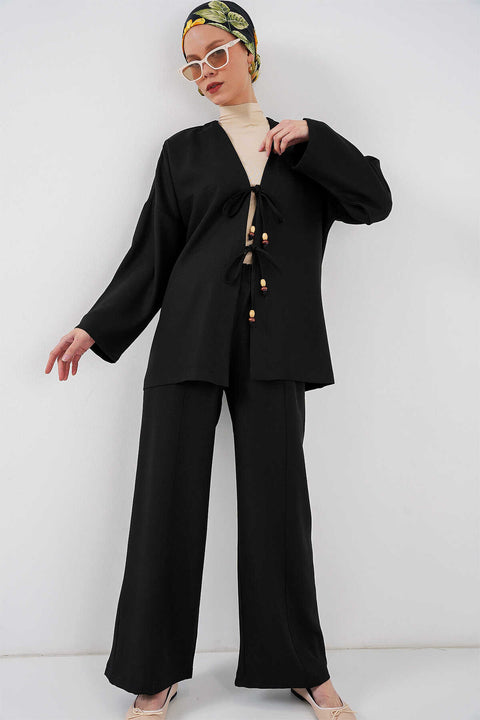 Big Dart Women's Black Linen Kimono Set Of Two-Piece | Big Dart In Lebanon