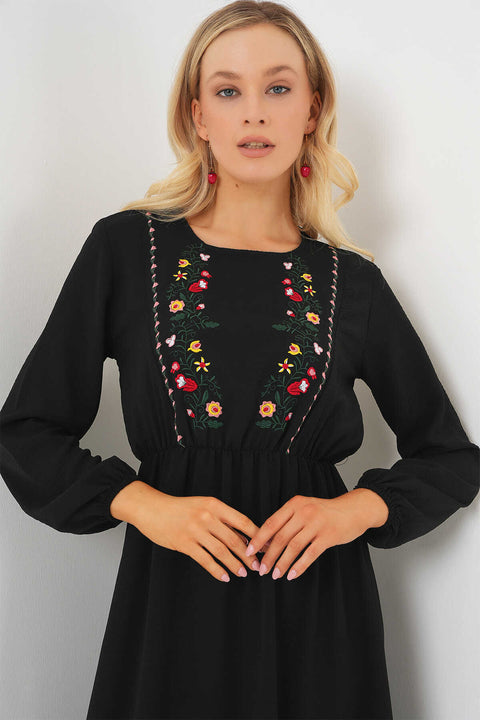 Big Dart Women's Black Long Sleeve Embroidered Long Hijab Dress | Big Dart In Lebanon