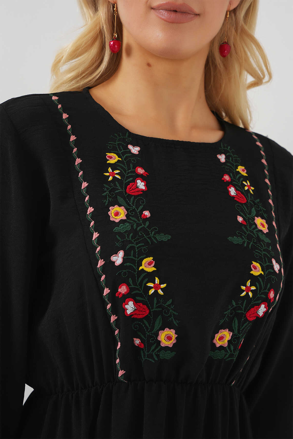 Big Dart Women's Black Long Sleeve Embroidered Long Hijab Dress | Big Dart In Lebanon