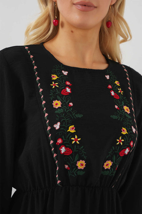 Big Dart Women's Black Long Sleeve Embroidered Long Hijab Dress | Big Dart In Lebanon