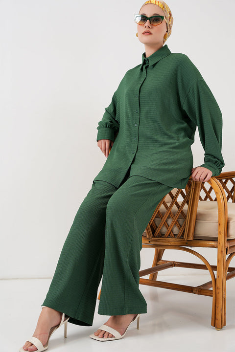 Big Dart Women's Dark Green Knitted Hijab Bottom & Top Set | Big Dart In Lebanon