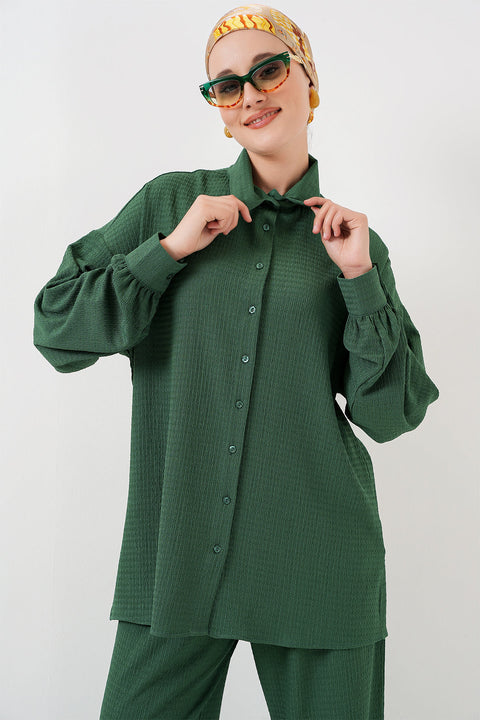 Big Dart Women's Dark Green Knitted Hijab Bottom & Top Set | Big Dart In Lebanon