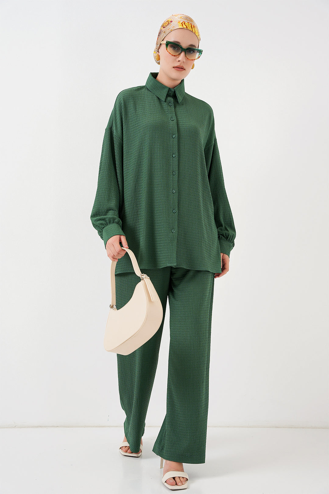 Big Dart Women's Dark Green Knitted Hijab Bottom & Top Set | Big Dart In Lebanon