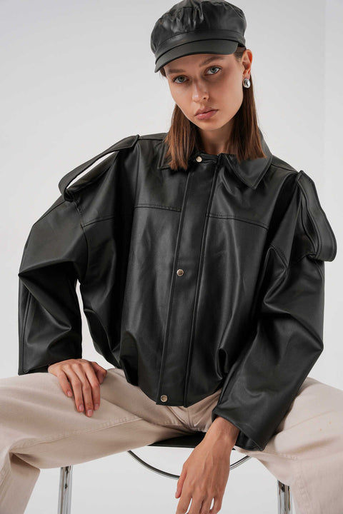 Big Dart Women's Black Oversize Leather Jacket | Big Dart In Lebanon