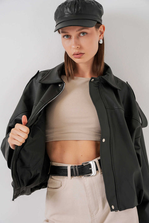 Big Dart Women's Black Oversize Leather Jacket | Big Dart In Lebanon