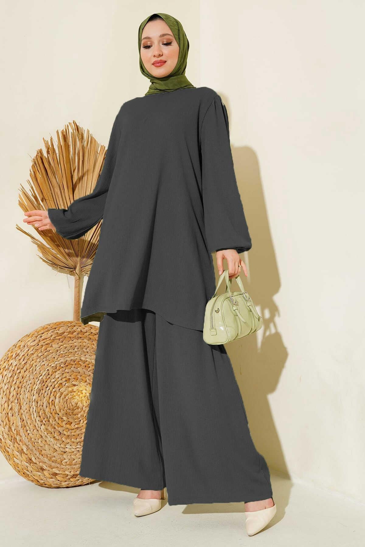 Big Dart Women's Grey Tunic Trousers Top & Bottom Set 2pcs | Big Dart In Lebanon