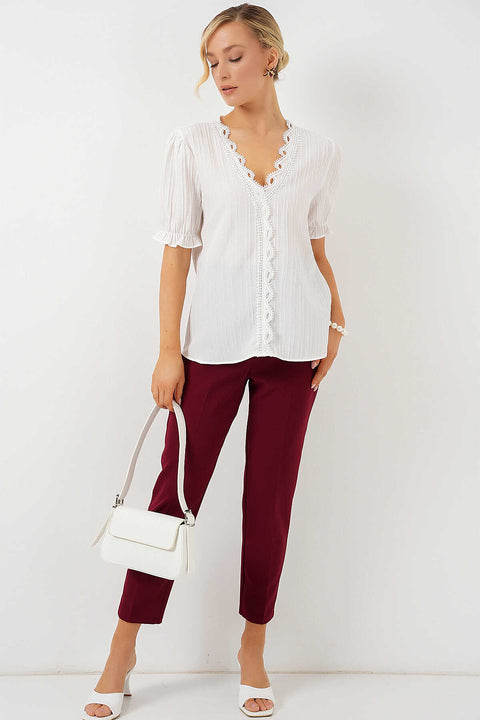 Big Dart Women's White Short Sleeve Blouse | Big Dart In Lebanon