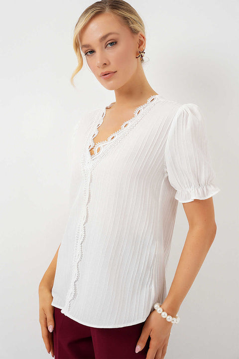Big Dart Women's White Short Sleeve Blouse | Big Dart In Lebanon