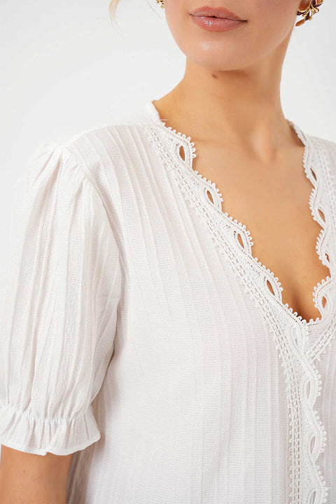 Big Dart Women's White Short Sleeve Blouse | Big Dart In Lebanon