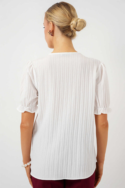 Big Dart Women's White Short Sleeve Blouse | Big Dart In Lebanon