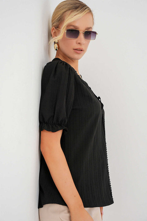 Big Dart Women's V-Neck Lace Black Blouse | Big Dart In Lebanon