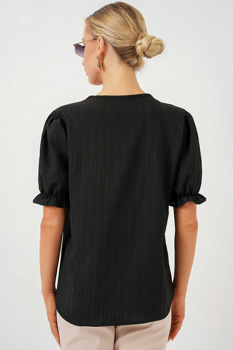 Big Dart Women's V-Neck Lace Black Blouse | Big Dart In Lebanon