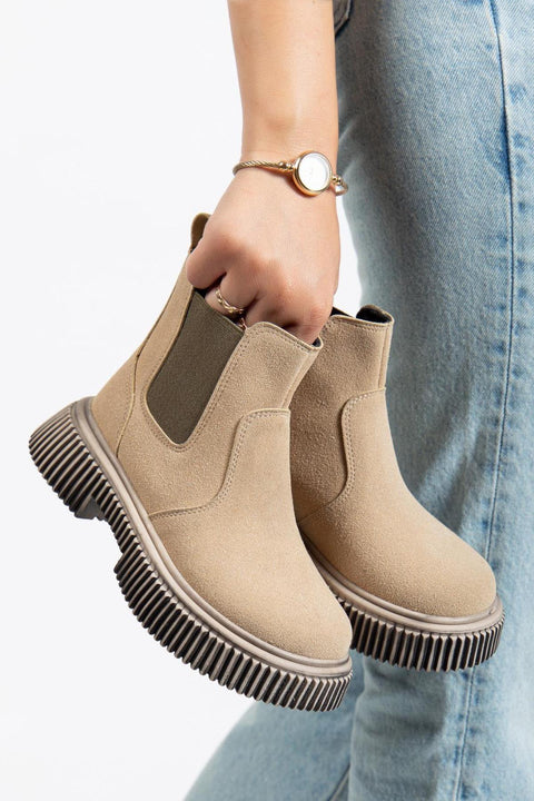Tonny Black Kid's Beige Suede Zippered Chelsea Boots | Tonny Black In Lebanon