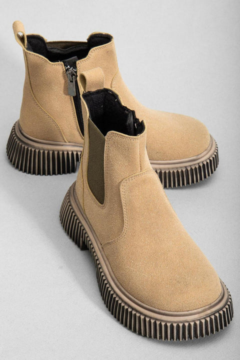 Tonny Black Kid's Beige Suede Zippered Chelsea Boots | Tonny Black In Lebanon
