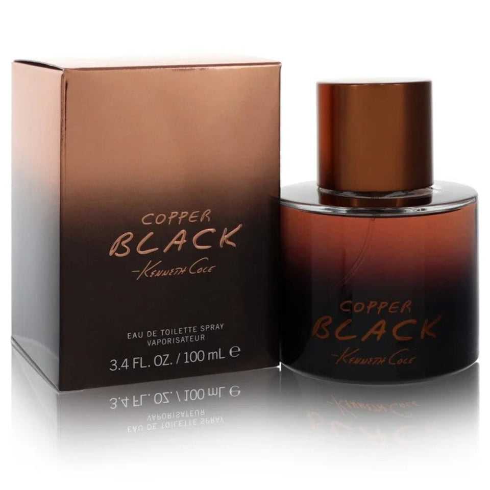 Copper Black Kenneth Cole perfume bottle and packaging on a white background