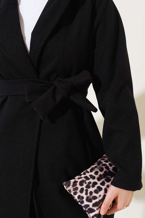 Big Dart Women's Black Belted Double Breasted Long Cashmere Coat | Big Dart In Lebanon