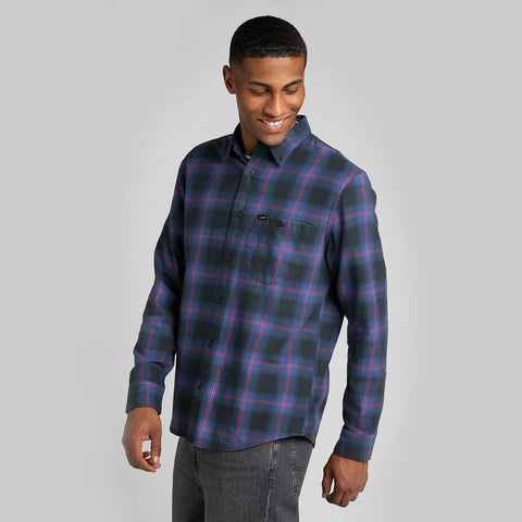 Lee Men's Navy & Charcoal Checkered Long Sleeve Riveted Shirt | Lee In Lebanon