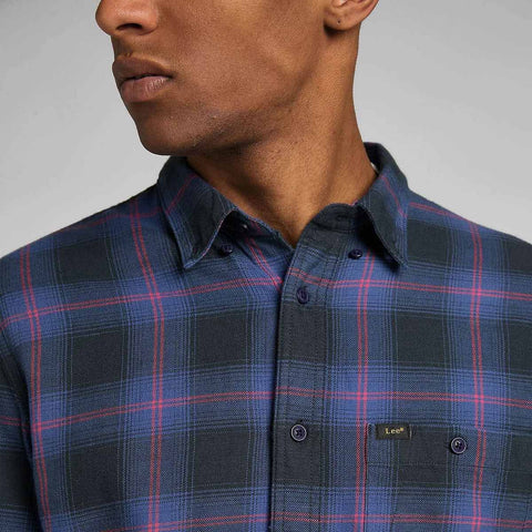 Lee Men's Navy & Charcoal Checkered Long Sleeve Riveted Shirt | Lee In Lebanon
