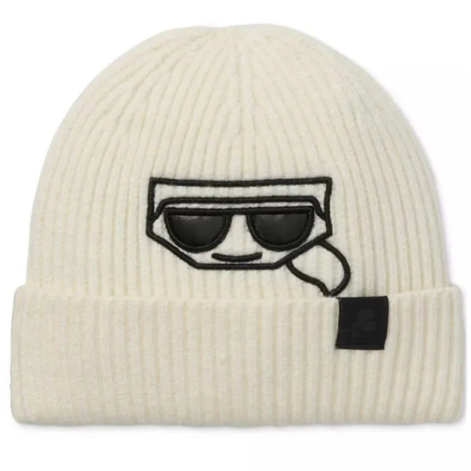 Karl Lagerfeld Paris Women's White Head Ribbed Beanie