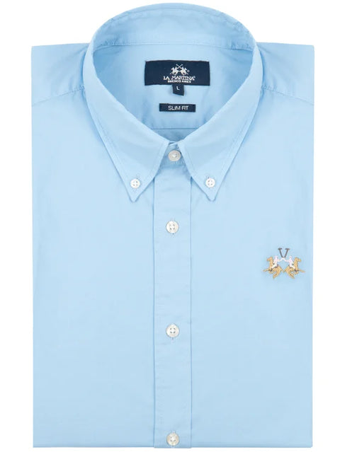 La Martina Men's Blue Slim Fit Poplin Shirt|La Martina In Lebanon