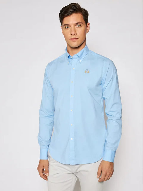 La Martina Men's Blue Slim Fit Poplin Shirt|La Martina In Lebanon