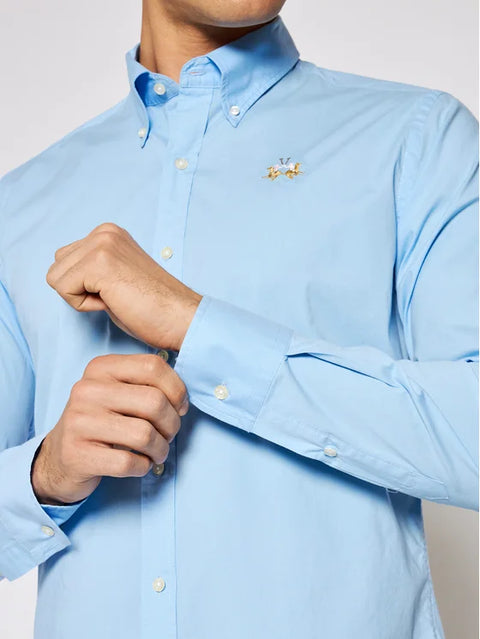 La Martina Men's Blue Slim Fit Poplin Shirt|La Martina In Lebanon