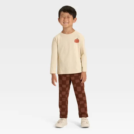 Cat & Jack Boy's Brown & Beige 2pcs Long Sleeve Blouse & Sweatpants Set | Cat & Jack In Lebanon