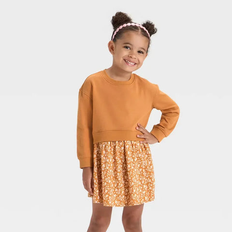 Cat & Jack Girl's Orange French Terry Woven Dress | Cat & Jack In Lebanon