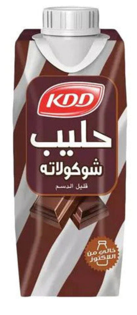 KDD chocolate-flavored milk carton with Arabic text