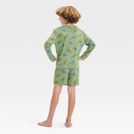 Cat & Jack Boy's Olive Green Dinos Crewneck Sweatshirt & Short Pajama Set | Cat & Jack In Lebanon