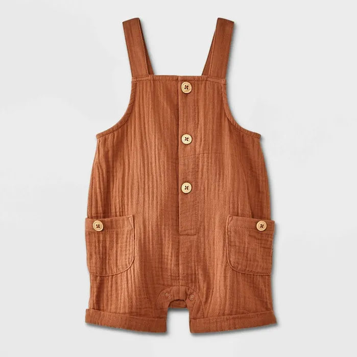 Cat & Jack Baby Boy's Brown Dungarees GauzeRomper |Cat & Jack in Lebanon