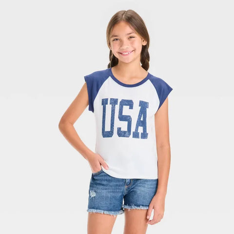Art Class Girl's White & Navy Short Sleeves Graphic T-Shirt | Art Class In Lebanon