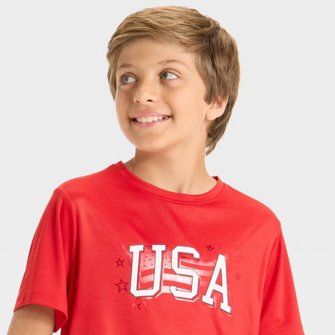 All In Motion Boy's Red Short Sleeve 4th of July USA Graphic T-Shirt | All In Motion In Lebanon